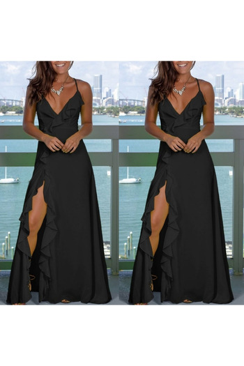 buğrahayalin Women's Rope Strap Low-Cut Slit Detail Crepe Dress