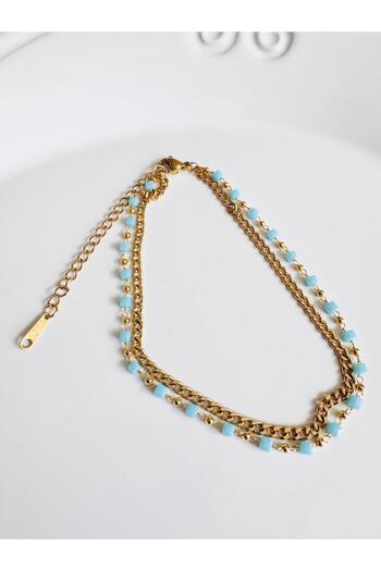 DEVİ fashion Çelik Mavi Taşlı Halhal 22 cm