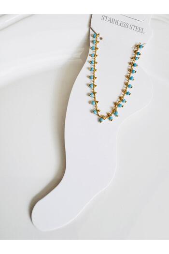 DEVİ fashion Çelik Mavi Taşlı İki Sıra Halhal 22 cm