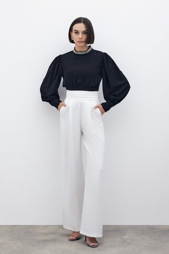 Sateen Waist Detailed Pocket Trousers - Ecru