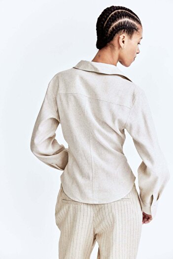 H&M Gathered linen-blend shirt