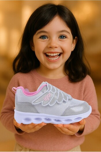 IGOR Bella Grey-Pink Girl's Lighted Velcro Sneakers