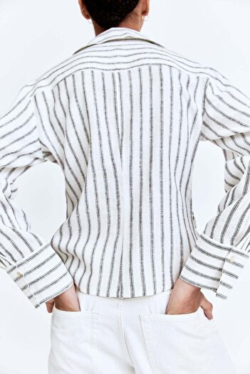 H&M Gathered linen-blend shirt