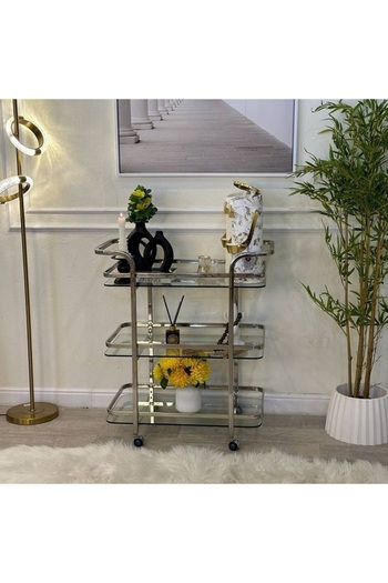 private house 3-Tier Silver Taiwanese Steel Glass Tea Trolley