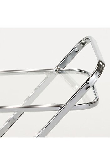 private house Taiwanese silver steel tea trolley, clear glass top, mirror bottom