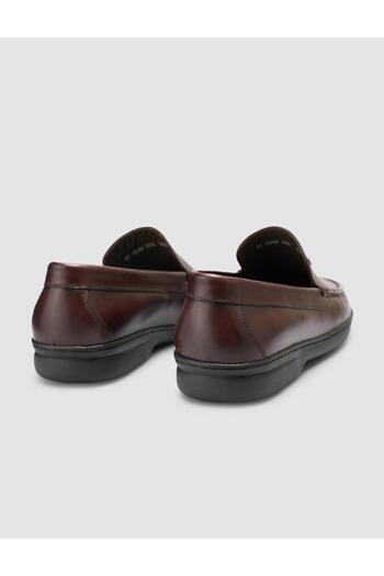 Cabani %100 Hakiki Deri Dikiş Detaylı Kahverengi Loafer Ayakkabı