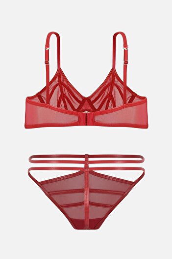 Wonna Leather Tulle Bra Thong Set - Cupless - Fashion - 2711 - Red