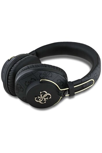 Guess Căști wireless, logo metalic 4G, Bluetooth 5.3, ENC, USB C, piele, 300mAh, negru