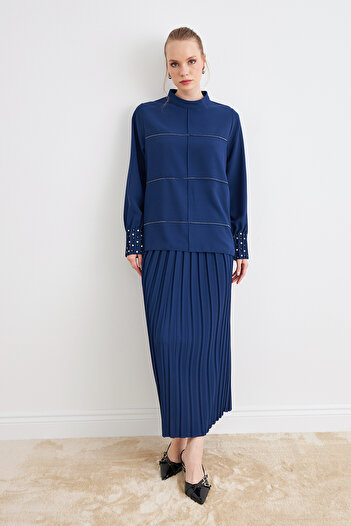 VAVİNOR Arin Pleated Double Suit - Indigo
