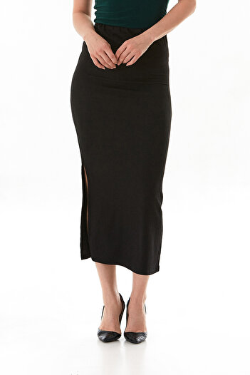 Fulla Moda Elastic Waist Slit Wrapped Fabric Skirt