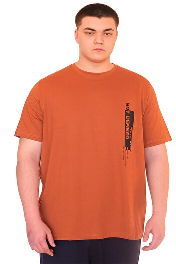 ModeXL Mode XL Large Size Men's T-Shirt Crew Neck Not Definets Printed U25009 Cinnamon