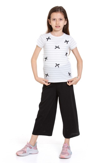 CiciTime Çocuk Modası Girl's Thread Glitter Small Bow Flared Leg Suit