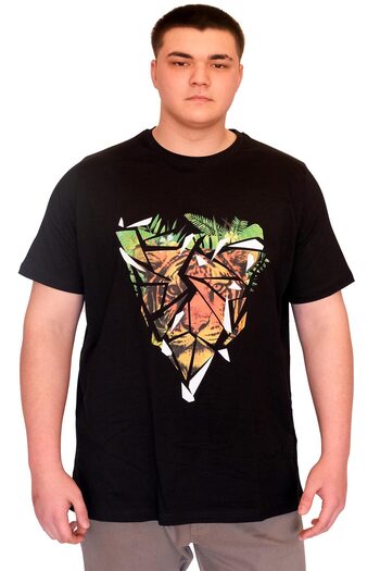 ModeXL Mode XL Large Size Men's T-Shirt Crew Neck Tiger Printed U25007 Black