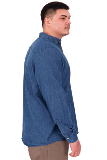 ModeXL Mode XL Büyük Beden Erkek Uzun Kol Kot Gömlek U24391 Mavi
