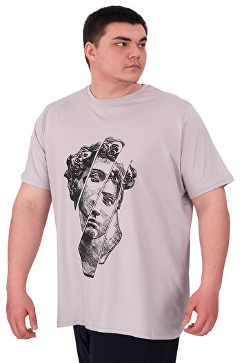 ModeXL Ανδρικό μπλουζάκι με λαιμόκοψη STATUE U25004 γκρι μεγέθους XL