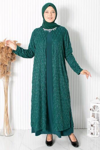 SUBU TASARIM Necklace Detailed Evening Dress Emerald Tbsmda2323