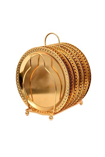 Generic Legend Serving Plate Set with Stand, Gold Stainless Steel, 19 cm, 6 Pieces