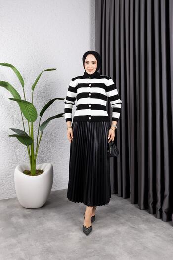 HARMAN BUTİK Women's Knitwear Circalidery Look Pleated Skirt Suit