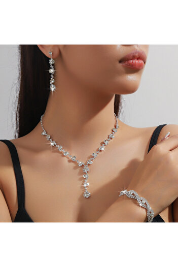 Choice 808095-مجموعة مجوهرات فضية نسائية أنيقة من النحاس على شكل مخلب عباد الشمس وقلادة وأقراط وسوار