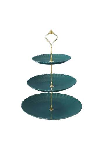 PUFO Candy 3-tiered fruit bowl, for cakes, fruit, appetizers, metal handle, green