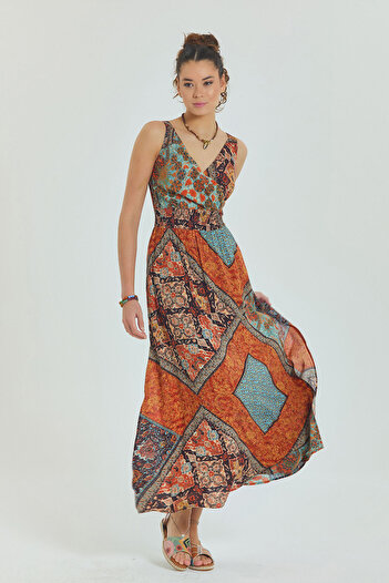 Los banditos Double Breasted Collar Robadan Slit Long Dress