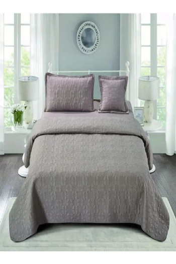 RISHAHOME 4-Piece Solid Embroidery Comforter Set Single – Pale Slate, with Fitted Sheet & Pillows