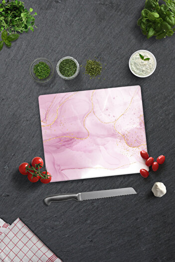 Decorita Glass Cutting Board - Glass Cutting Table |   Pink Gold Pattern |   29cm X 34cm
