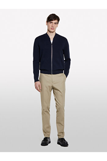 Sisley Men's Dark Navy Blue Cotton Blend Zippered Bomber Cardigan