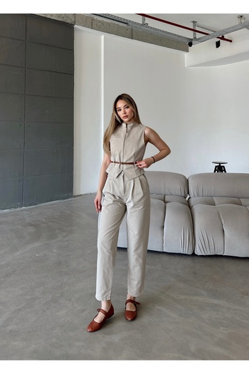 Femistik Women's Zippered Belted Vest Pants Set