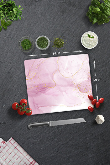 Decorita Glass Cutting Board - Glass Cutting Table |   Pink Gold Pattern |   29cm X 34cm
