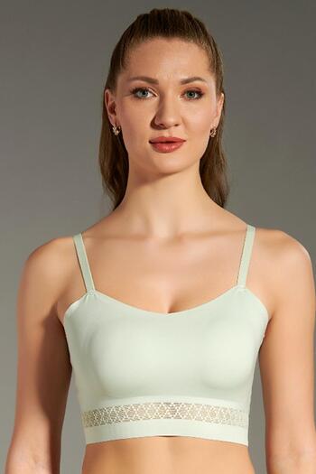 Niket Life Light Green Flat Cut Thin Padded Tulle Lace Bralette - Seamless and No Underwire