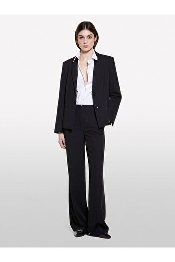 Sisley Jachetă neagră pentru femei, căptușită, cu doi nasturi, slim fit, cu guler revers