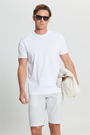 ALTINYILDIZ CLASSICS Men's White Cotton Slim Fit Slim Fit Polo Neck T-Shirt