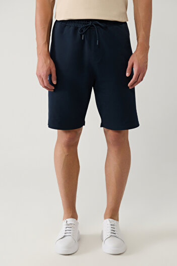 Avva Men's Navy Blue Side Pocket Knitted Cotton 2 Thread Casual Shorts E003602