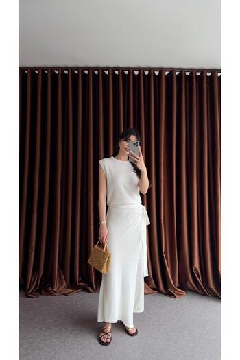 HAZELANNA Two Piece Ecru Knitwear Set
