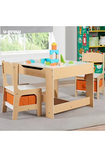 U-Grow Σετ τραπεζιού και 2 καρεκλών, φυσικό ξύλο,