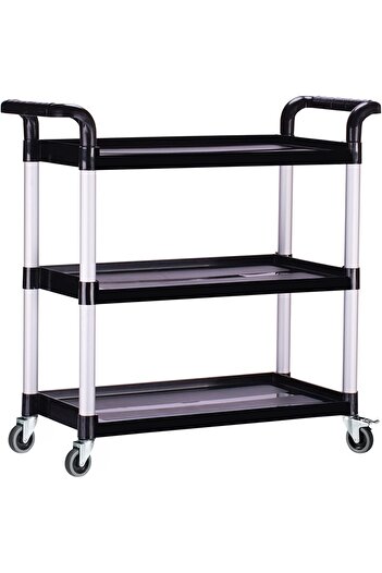 BUNCA Sturdy 3-Tier Food Serving Cart - Locking Wheels and Durable Plastic - Ideal for Coffee Shops, Kitchens, Clinics, Offices