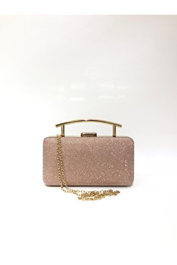 womenacs Powder Rose Color Big Stone Evening Dress Clutch Portfolio Hand Wedding Engagement Henna Women's Evening Bag (with Strap)