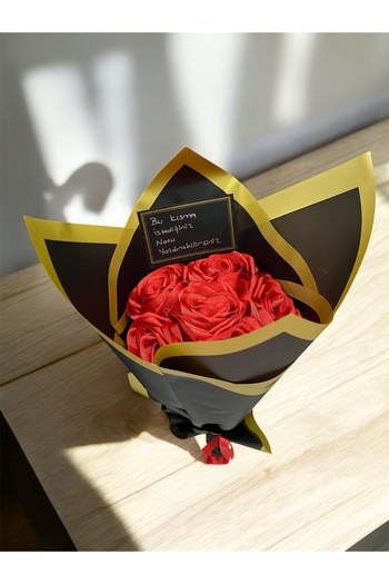 Baalaa Artificial Rose Bouquet from Handmade Ribbon - Mother's Day Gift - Gift for Lover - 6 Roses