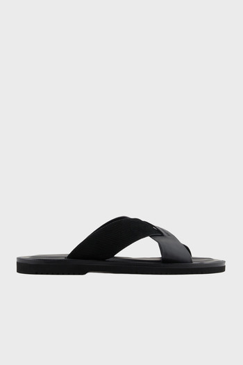 Emporio Armani Genuine Leather and Suede Detailed Cross Double Banded Slippers Men's Slippers X4P124 Xr340 K001
