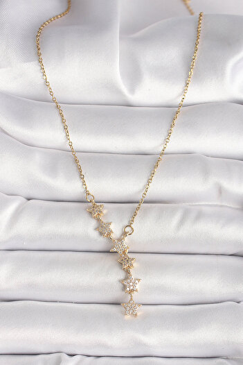 Skygo 316L Steel Gold Color Chain Zircon Stone Star Model Women's Necklace - Tj-Bko9903