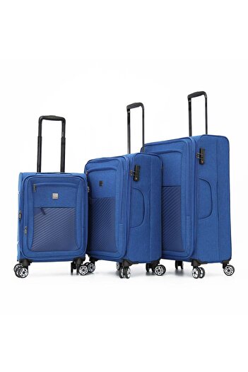 Titan Softside Luggage Trolley Bag 3 Pieces Set With Double Spinner Wheels, Blue (S-20, M-24, L-28 i