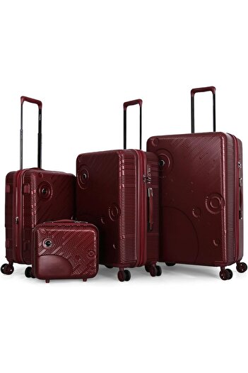 Titan Solid Trolley Bags Set of 3 + Makeup Set (L28/M24/S20/BC12) Burgundy