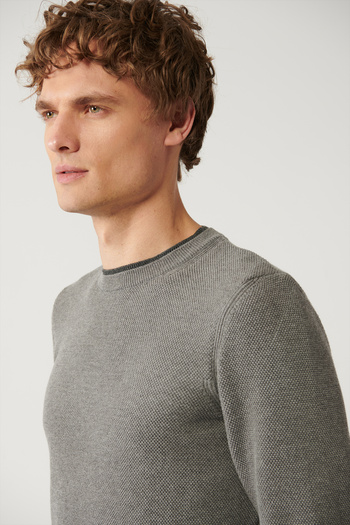 Avva Men's Gray Double Collared Textured Knitwear Sweater A32Y5100