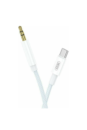 REDz Accessories Auxiliary Audio Cable, Type-C to 3.5mm Jack, Model XO NB-R211B, Braided Textile, White