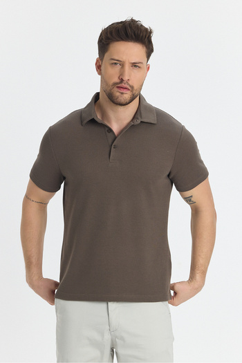 Frappoli Jaguar Men's Polo Neck T-Shirt - Mink Cotton, Non-Draw Lycra, Slit Detail, Slimfit