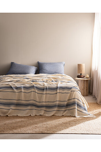 Madame Coco Clair Muslin Single 100% Cotton Pique Set - Ecru/Navy Blue