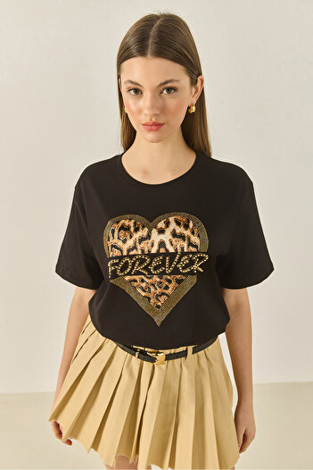 Bianco Lucci Γυναικείο μπλουζάκι Forever Stone με στάμπα Leopard Comfortable Fit 1812 60283281