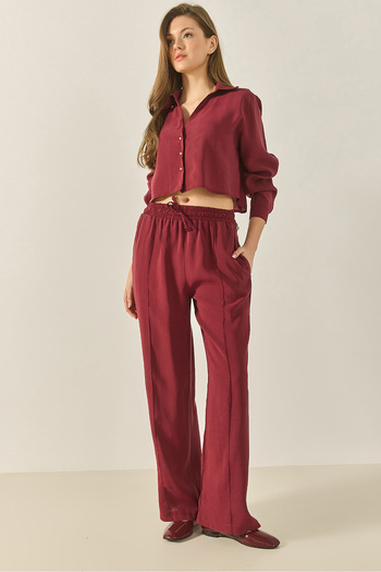 Bianco Lucci Women's V-Neck Shirt with Loose Pants Loose Modal Bottom-Top Suit 60409 60283255