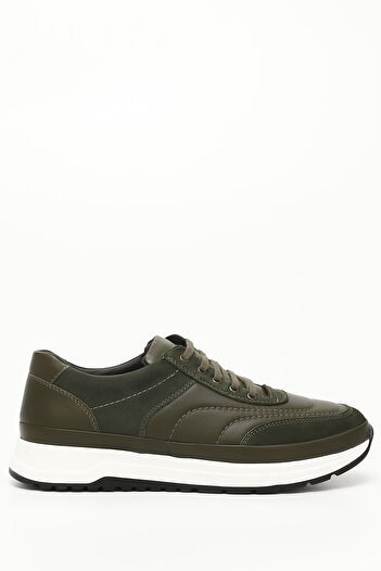 GÖNDERİ(R) Khaki Antique Gön Platinum Genuine Leather Round Toe Lace Up Casual Men's Sneaker 42039